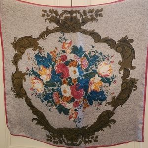 No Brand 100% Silk 31×31 Floral Gray/Maroon/Teal Scarf